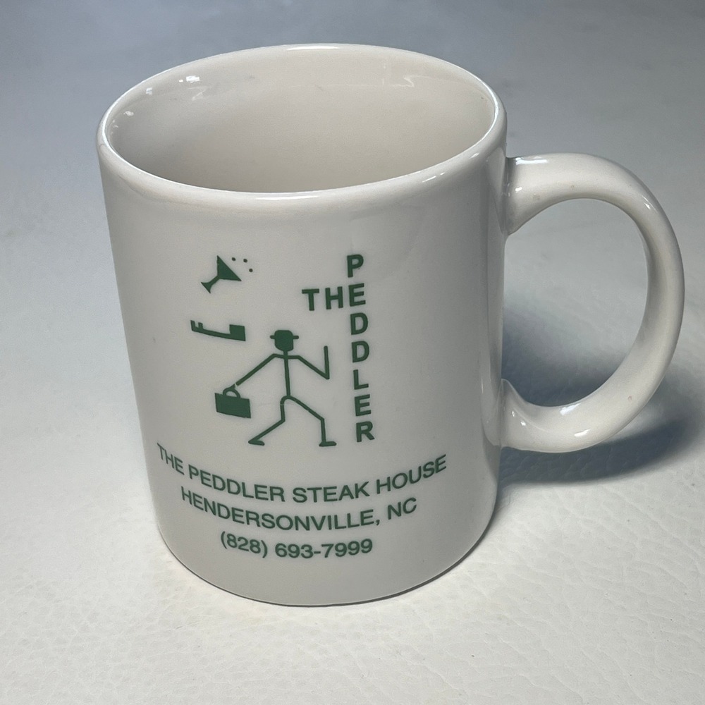 The Peddler Steak House Mug White Vintage NC Restaurant Souvenir Cup Collectible
